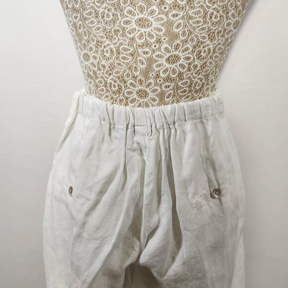 Vanity Made in Italy 100% Linen White Cropped Zip Button Front Pants Size 4XL - Picture 6 of 15